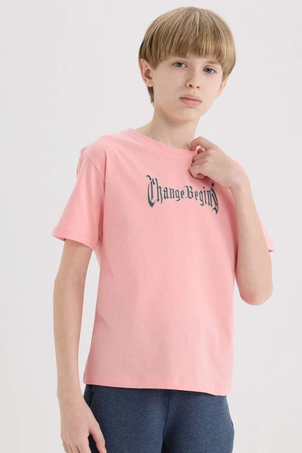 Boys' Short Sleeve Crew Neck T-Shirt with Back Print