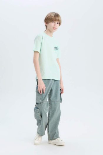 Boys' Short Sleeve Crew Neck T-Shirt with Back Print