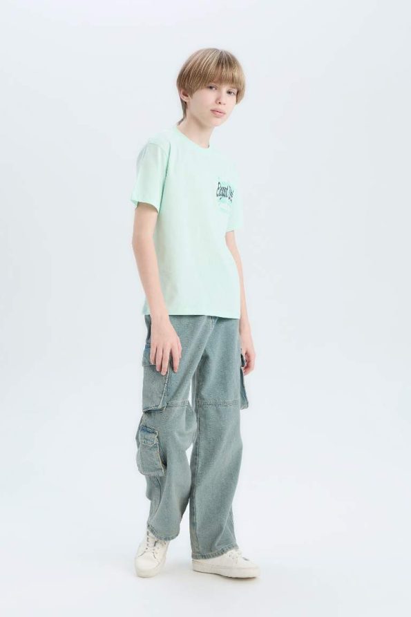 Boys' Short Sleeve Crew Neck T-Shirt with Back Print