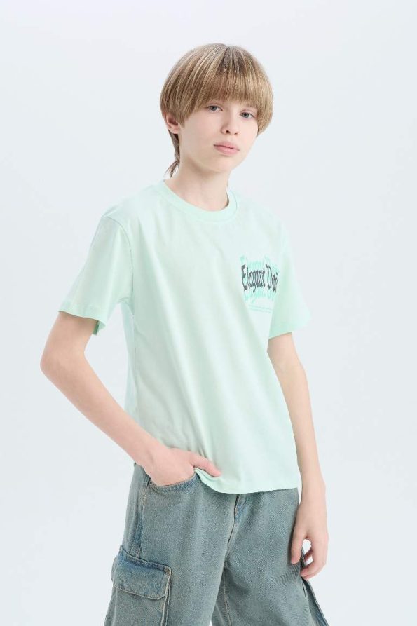 Boys' Short Sleeve Crew Neck T-Shirt with Back Print