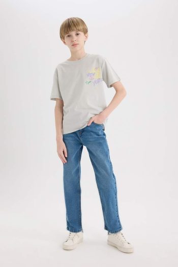 Boys' Short Sleeve Crew Neck T-Shirt with Back Print
