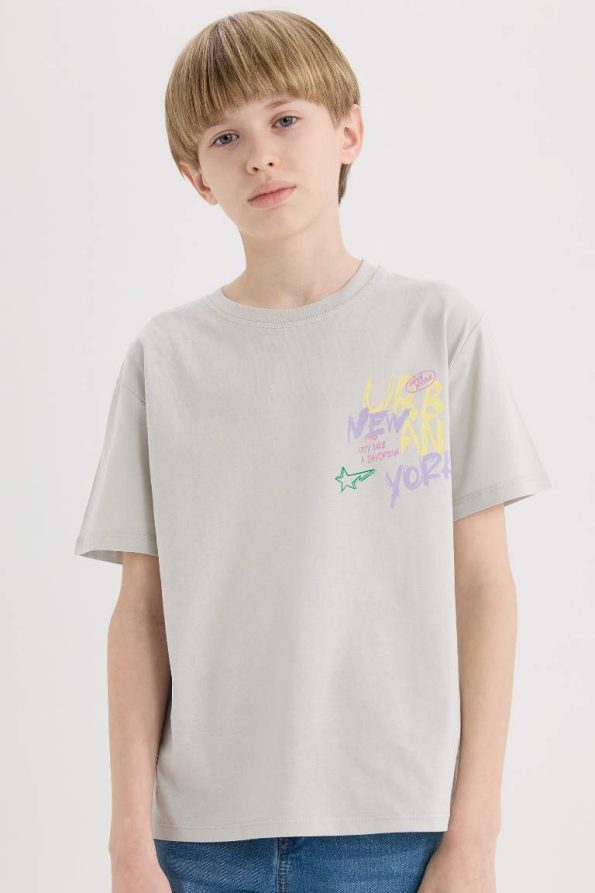 Boys' Short Sleeve Crew Neck T-Shirt with Back Print