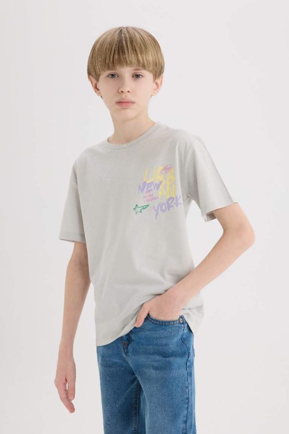 Boys' Short Sleeve Crew Neck T-Shirt with Back Print