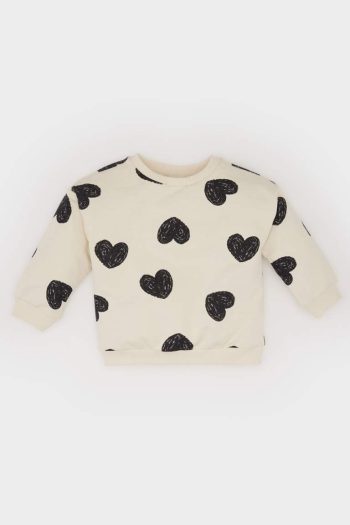 Girls' Heart Print Crew Neck Sweatshirt