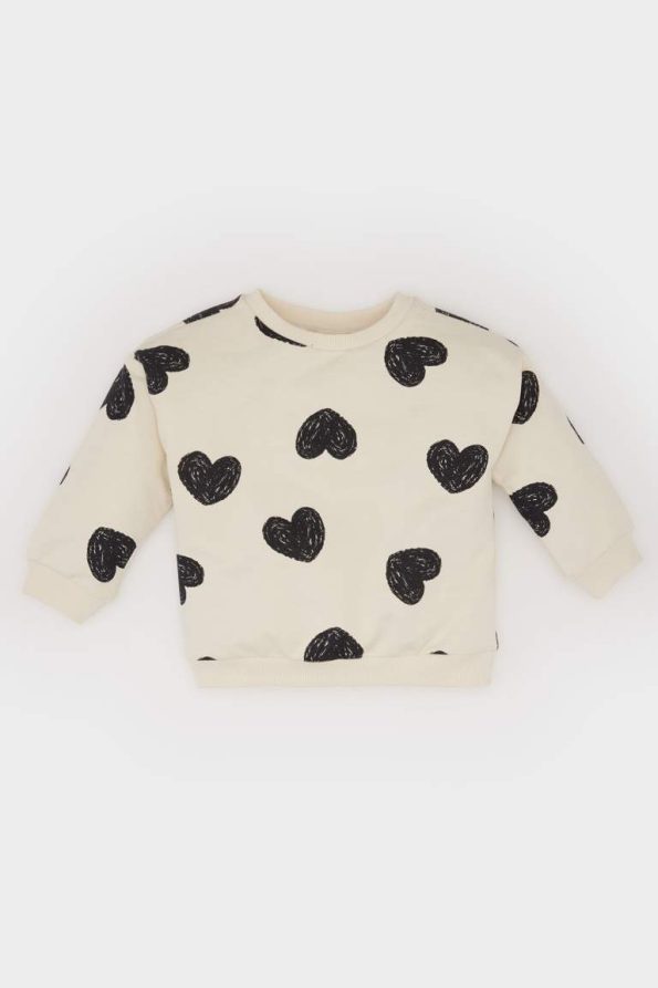 Girls' Heart Print Crew Neck Sweatshirt
