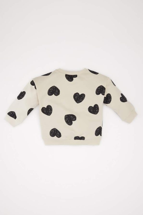 Girls' Heart Print Crew Neck Sweatshirt