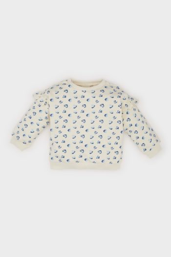 Girls' Baby Heart Print Crew Neck Sweatshirt