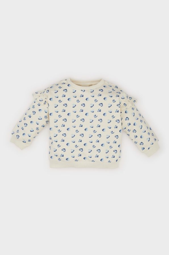 Girls' Baby Heart Print Crew Neck Sweatshirt