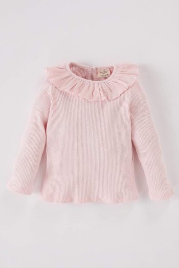 Girls' Baby Large Collar Ribbed Long Sleeve T-Shirt