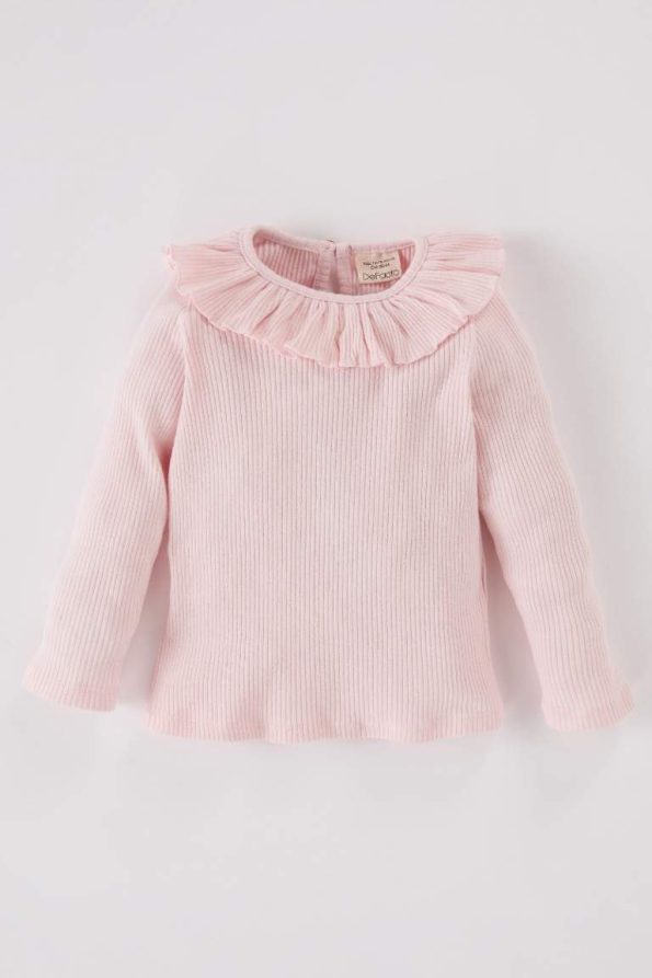 Girls' Baby Large Collar Ribbed Long Sleeve T-Shirt