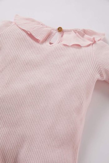 Girls' Baby Large Collar Ribbed Long Sleeve T-Shirt