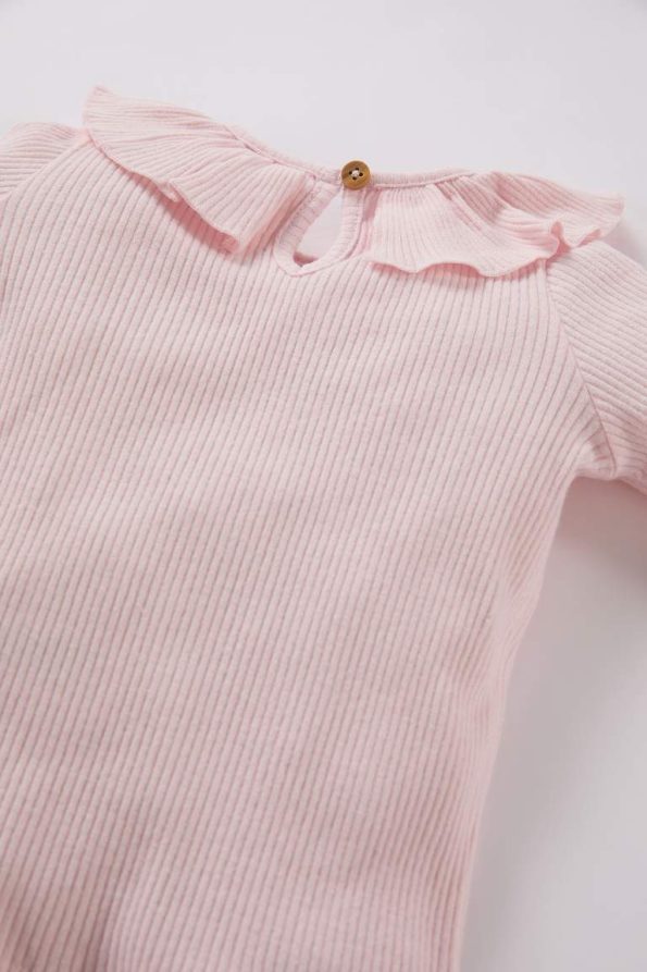 Girls' Baby Large Collar Ribbed Long Sleeve T-Shirt