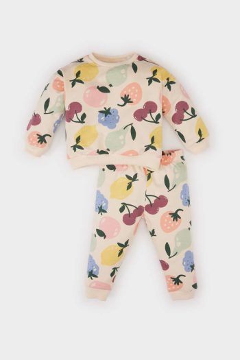 Girls' Baby 2-Piece Fruit Print Sweatshirt and Elastic Waist Jogger Set