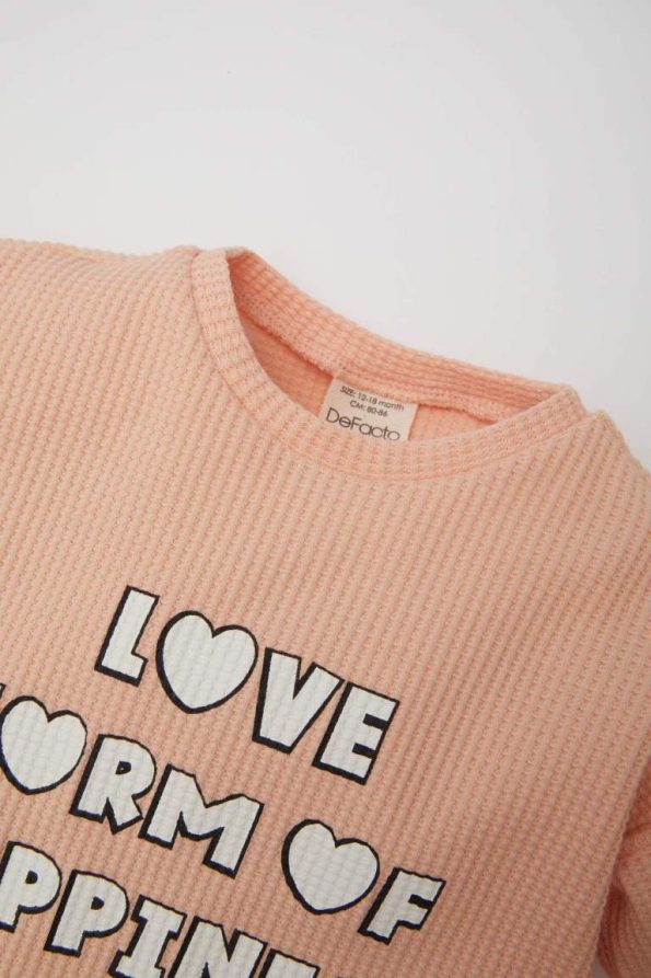 Girls' Baby 2-Piece Set Waffle Printed Sweatshirt with Elastic Waist Joggers