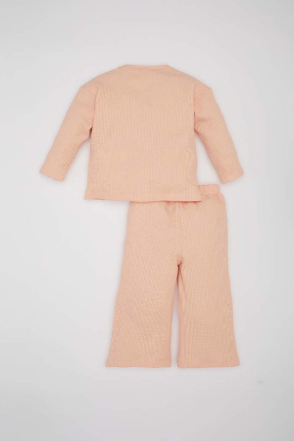 Girls' Baby 2-Piece Set Waffle Printed Sweatshirt with Elastic Waist Joggers