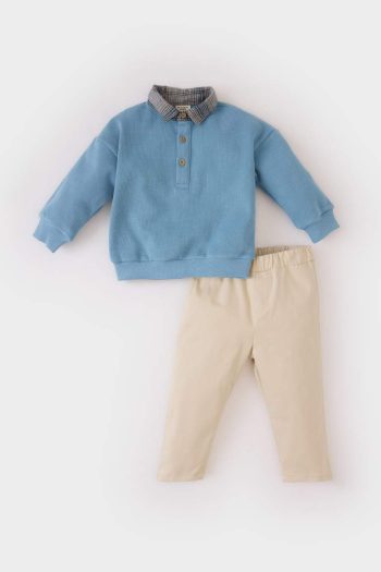 Boys' 2-Piece Shirt Collar Sweatshirt with Elastic Waist