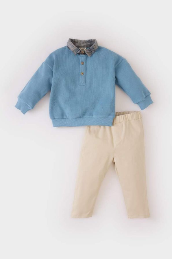 Boys' 2-Piece Shirt Collar Sweatshirt with Elastic Waist