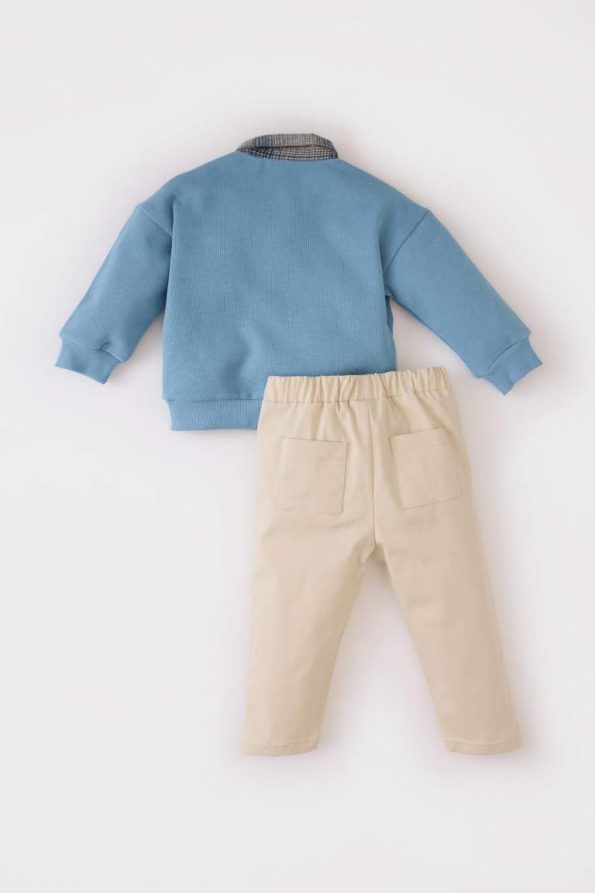 Boys' 2-Piece Shirt Collar Sweatshirt with Elastic Waist