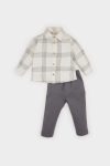 Boys' Two-Piece Set with Checkered Long Sleeve Shirt and Elastic Waist Pants