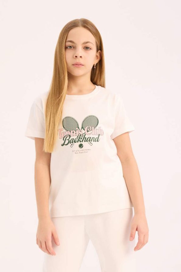 Girls' Short Sleeve Printed Crew Neck T-Shirt