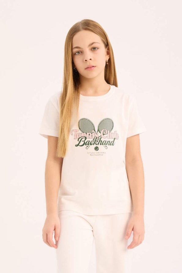 Girls' Short Sleeve Printed Crew Neck T-Shirt