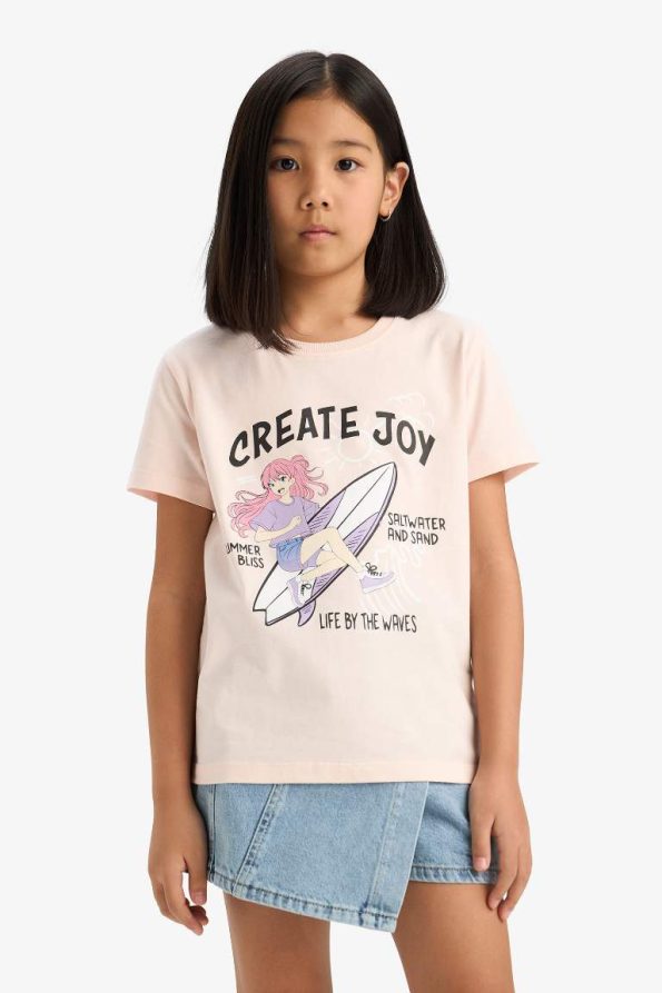 Girls' Short Sleeve Anime Print Crew Neck T-Shirt