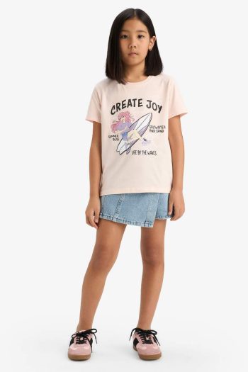 Girls' Short Sleeve Anime Print Crew Neck T-Shirt