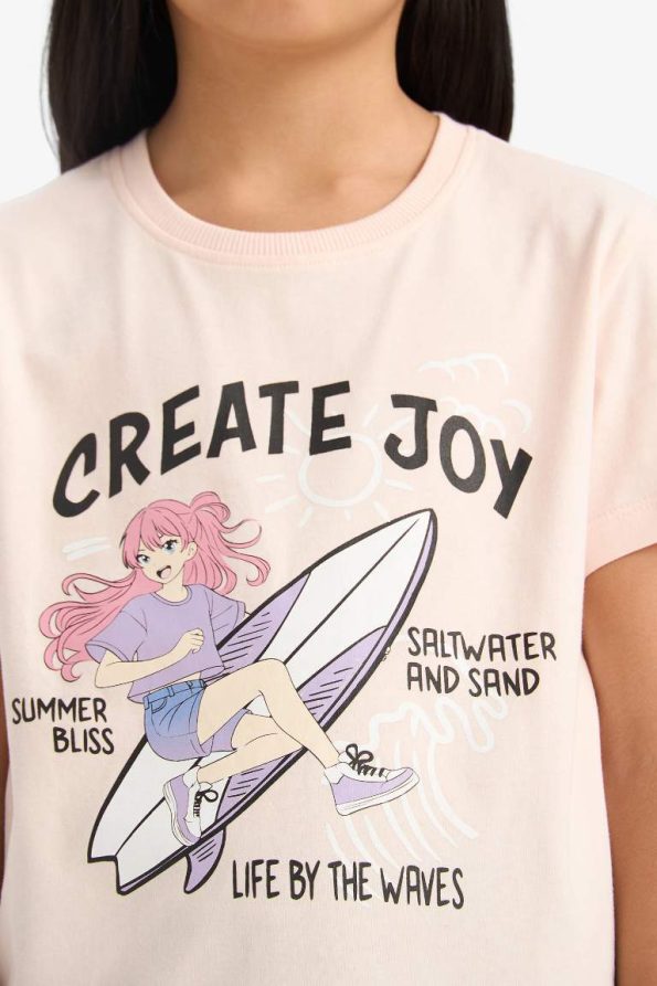 Girls' Short Sleeve Anime Print Crew Neck T-Shirt