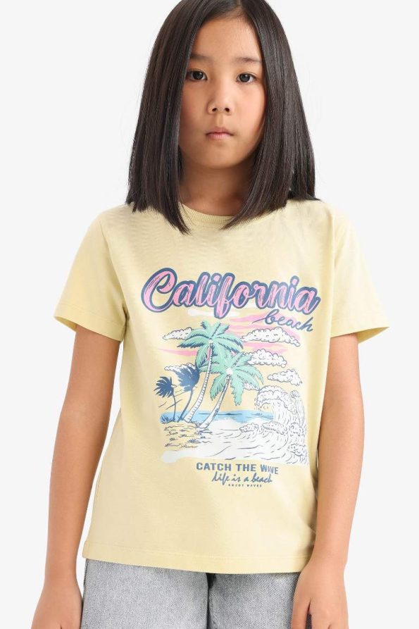 Girls' Short Sleeve Print Crew Neck T-Shirt
