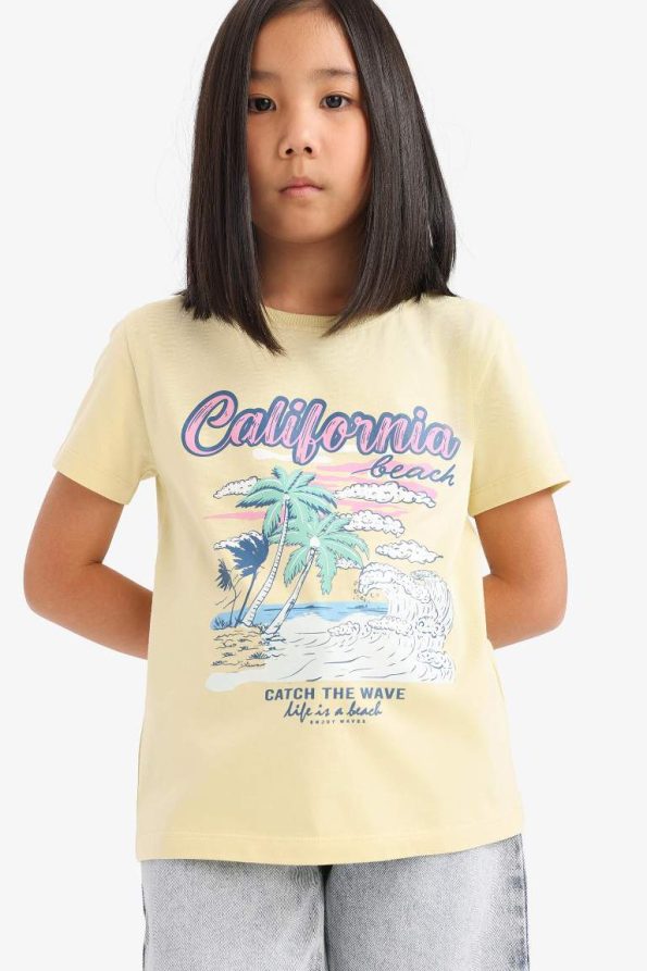 Girls' Short Sleeve Print Crew Neck T-Shirt