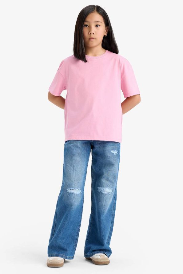 Girls' Relaxed Fit Crew Neck Short Sleeve T-Shirt with Back Print