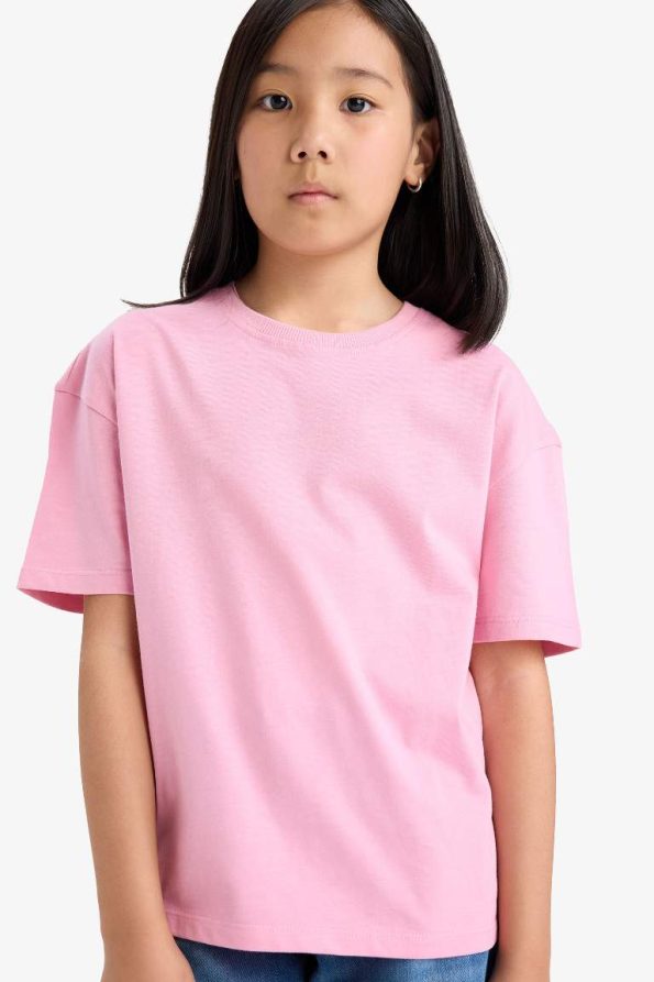 Girls' Relaxed Fit Crew Neck Short Sleeve T-Shirt with Back Print