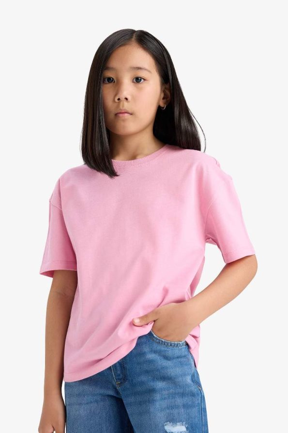 Girls' Relaxed Fit Crew Neck Short Sleeve T-Shirt with Back Print