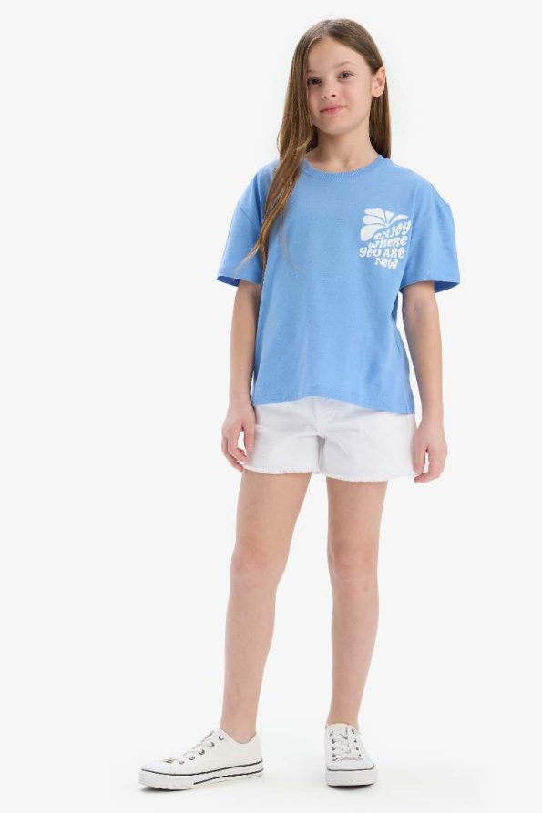 Girls' Relax Fit Crew Neck Short Sleeve T-Shirt with Back Print