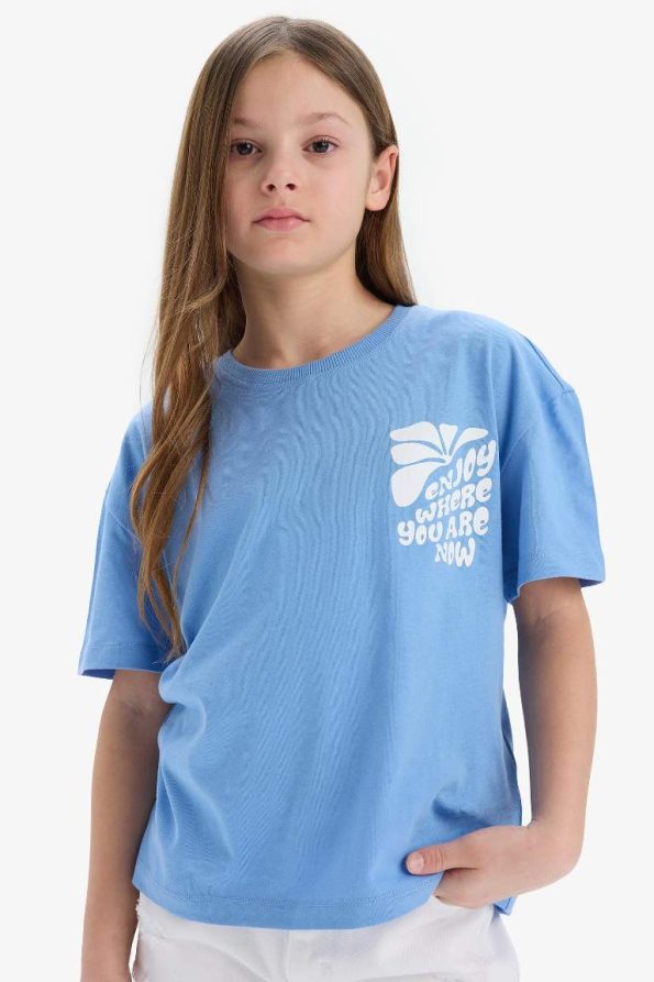 Girls' Relax Fit Crew Neck Short Sleeve T-Shirt with Back Print