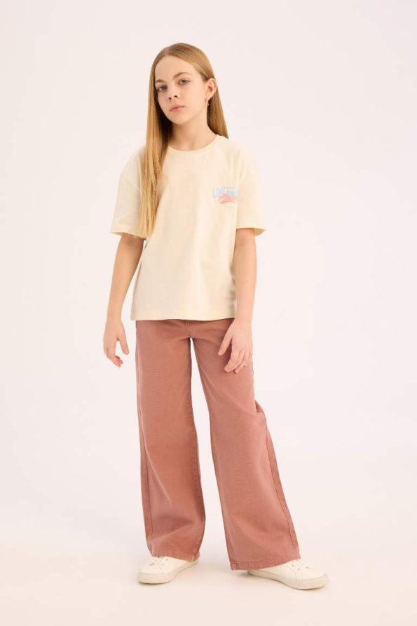 Girls' Relaxed Fit Crew Neck Printed Short Sleeve T-Shirt