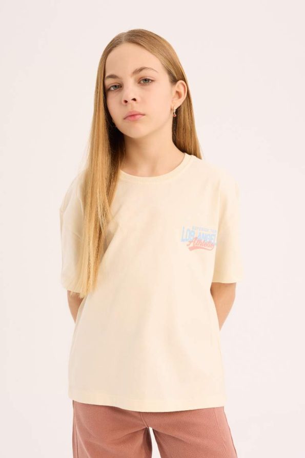 Girls' Relaxed Fit Crew Neck Printed Short Sleeve T-Shirt