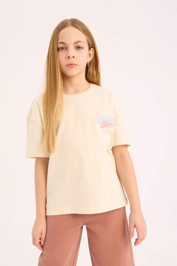 Girls' Relaxed Fit Crew Neck Printed Short Sleeve T-Shirt