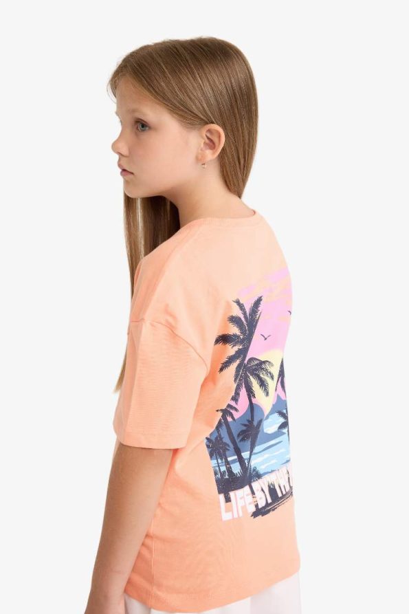 Girls' Relaxed Fit Crew Neck Short Sleeve T-Shirt with Back Print