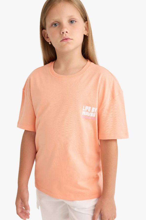 Girls' Relaxed Fit Crew Neck Short Sleeve T-Shirt with Back Print