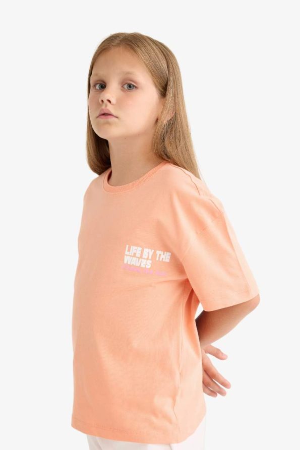 Girls' Relaxed Fit Crew Neck Short Sleeve T-Shirt with Back Print