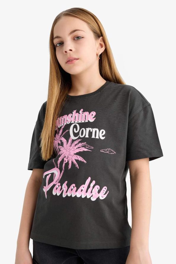 Girls' Relaxed Fit Printed Short Sleeve T-Shirt