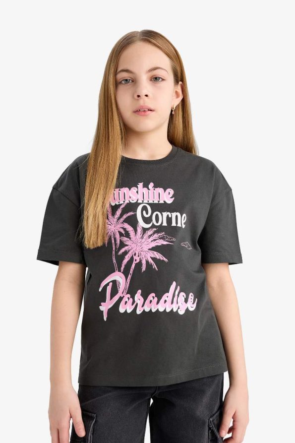 Girls' Relaxed Fit Printed Short Sleeve T-Shirt