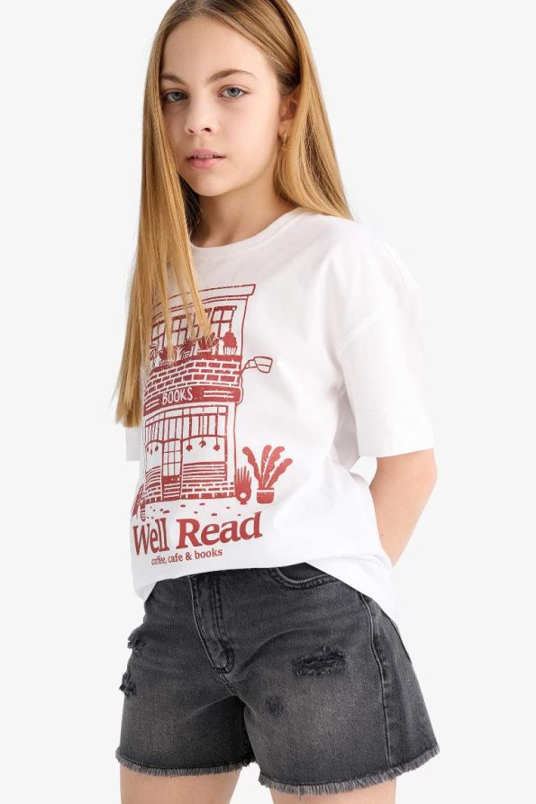 Girls' Relaxed Fit Printed Short Sleeve T-Shirt