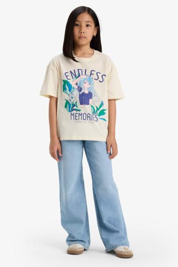 Girls' Oversized Wide Fit Printed Short Sleeve T-Shirt