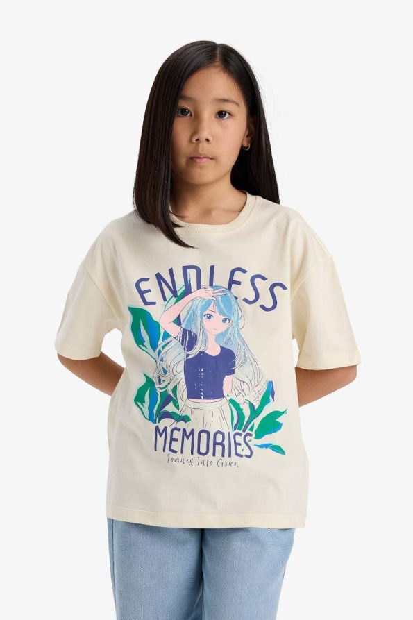 Girls' Oversized Wide Fit Printed Short Sleeve T-Shirt