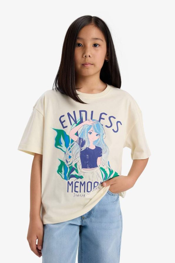 Girls' Oversized Wide Fit Printed Short Sleeve T-Shirt
