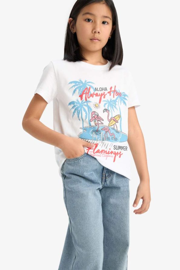 Girls' Printed Crew Neck Short Sleeve T-Shirt