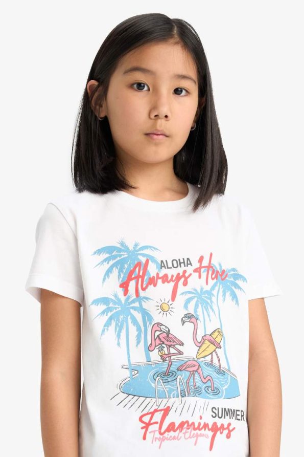 Girls' Printed Crew Neck Short Sleeve T-Shirt