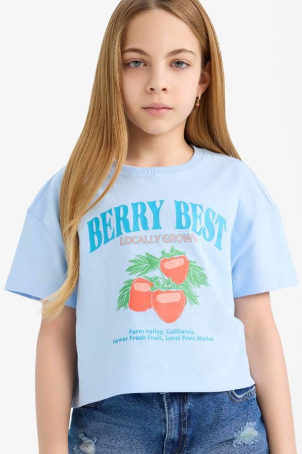 Girls' Short Sleeve Printed Crew Neck T-Shirt